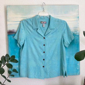 Caribbean Joe Soft Aquamarine Silk / Rayon Hawaiian-Style Shirt, size L